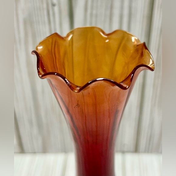 Vintage Bud Vase National Potteries Co Art Glass Orange And Clear 8.25" - Picture 2 of 6